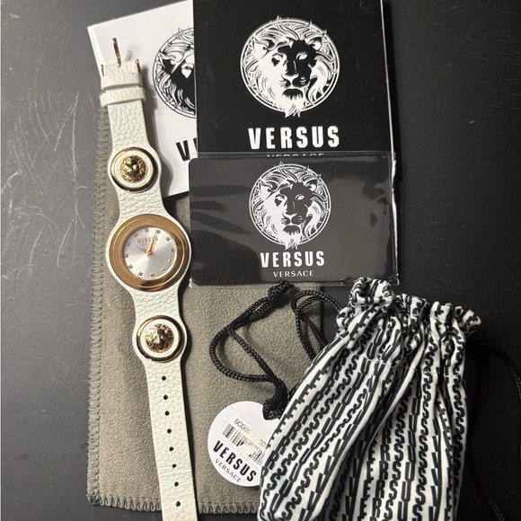 Versus By Versace White Leather Watch with Gold Medusa Accents - Picture 2 of 3